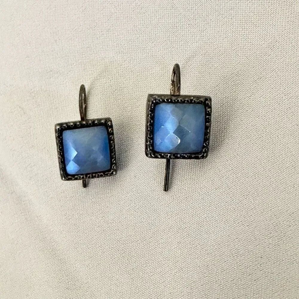 Kenneth Cole blue and silver tone square earrings